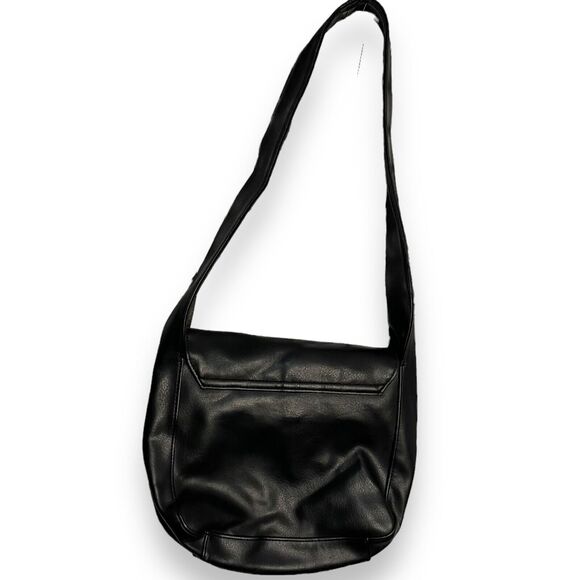 Faux Leather Shoulder Bag Womens Black Pockets Retro Pockets Minimalist Turnlock - Picture 7 of 11